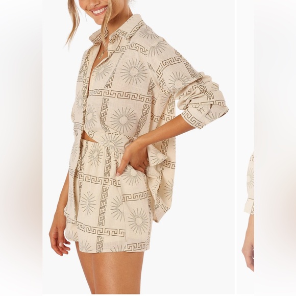 Petal & Pup Penny Cream Gold-tone Sun Geo Patterned Matching Shirt Short Set - Picture 3 of 16